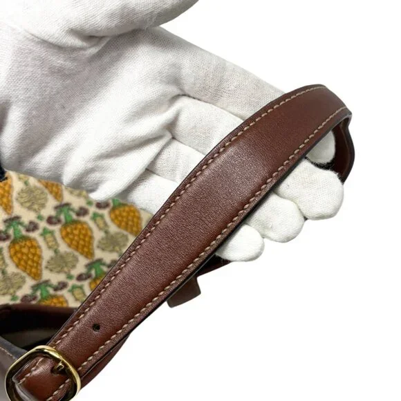GUCCI Vintage Jackie Pigna Pineapple Jacquard Shoulder Bag Brown Yellow [106290] - Picture 12 of 13
